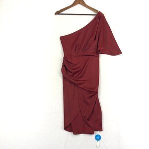 Cupshe NWT Women's Size Medium Ramla Red One Shoulder Sleeve Faux Wrap Dress